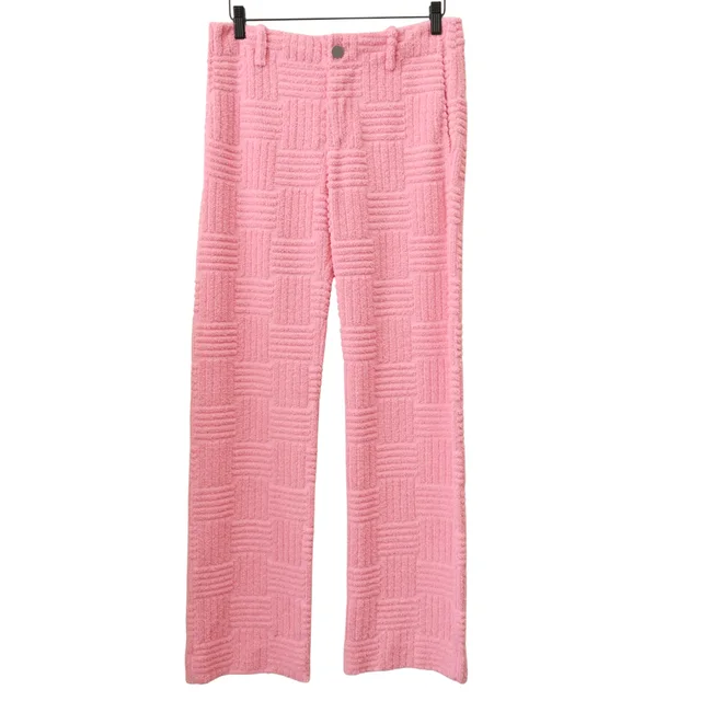 Bottega Veneta Pink Textured Terry Straight Leg Pants in Pink from Clotheshorse Anonymous