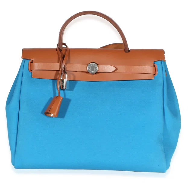 Hermès Bleu Zellige Rouge Grenat Toile Fauve Hunter Verso Herbag Zip 31 PM PHW in Red Canvas from myGemma