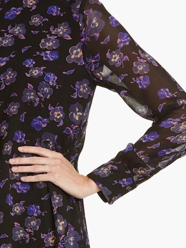 GANNI Black Midi Dress With Purple Floral Print And Sheer Sleeves in black|purple from Poshmark, photo 2 of 2