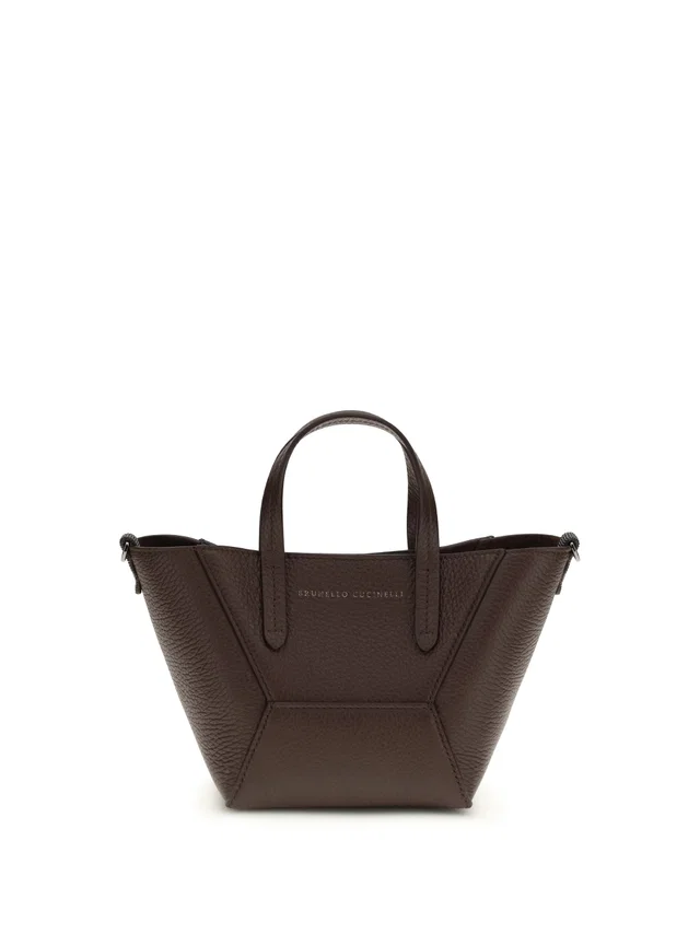Brunello Cucinelli Pebbled Calf Leather Tote Bag — Brown in Brown Calfskin from HEWI