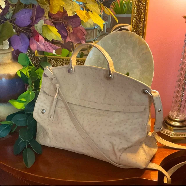Furla Cream Ostrich-Textured Satchel in brown|neutral Ostrich from Poshmark