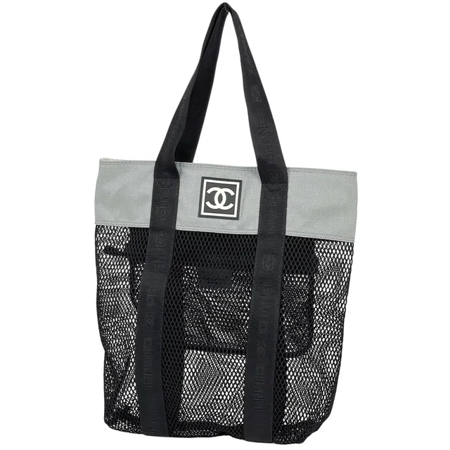 Chanel Sports Line Mesh Tote Bag CC Logo Nylon Canvas Black Gray in Black Canvas from The Reluxe