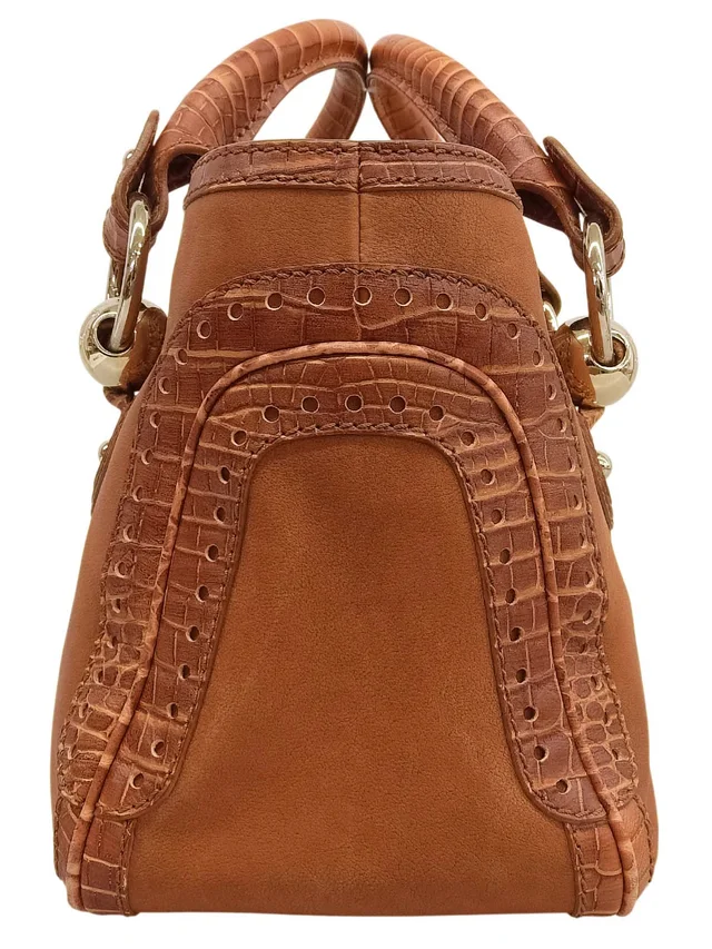 Celine Croco Embossed Handbag Brown in Brown Leather from VINTAGE QOO TOKYO, photo 4 of 10