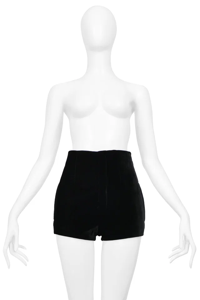Saint Laurent Black Velvet Mini Shorts 2021 in Black Velvet from Resurrection Vintage