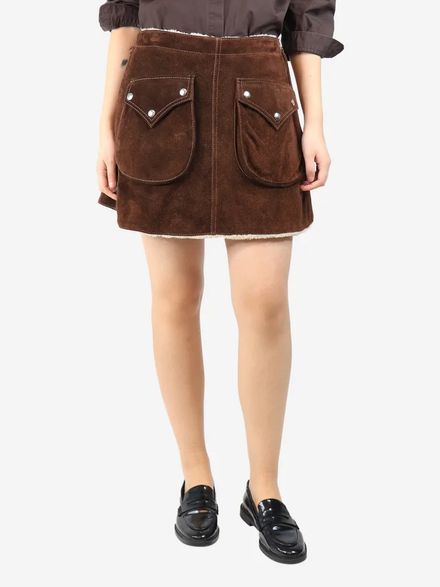 Maison Margiela Brown shearling mini skirt - size UK 12 in Brown Calfskin from Sign of the Times
