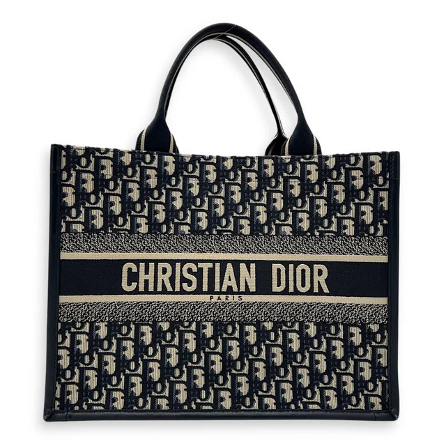 Dior Book Tote Top Handle Bag Medium Blue in Blue Canvas from Luxury Promise