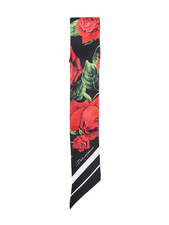 Dolce & Gabbana Silk Twill Rose Print Scarf — Red Scarfs in Red Silk from HEWI