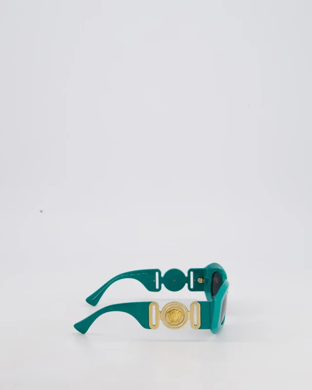 Versace Maxi Medusa Turquoise Sunglasses with Gold Logo Detail in Blue from Sellier, photo 3 of 4