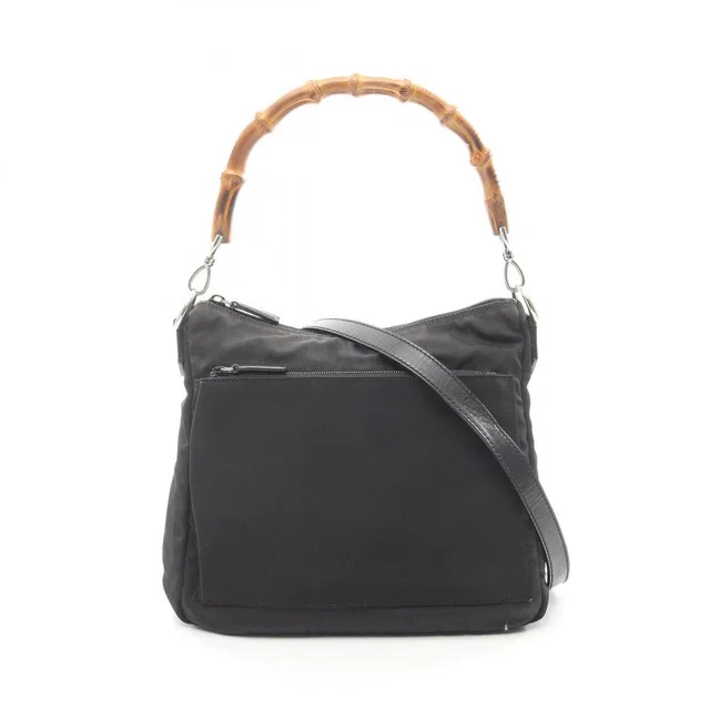 Gucci Shoulder Bag Bamboo 000 Black Canvas Leather 2-Way in Black Canvas from The Reluxe