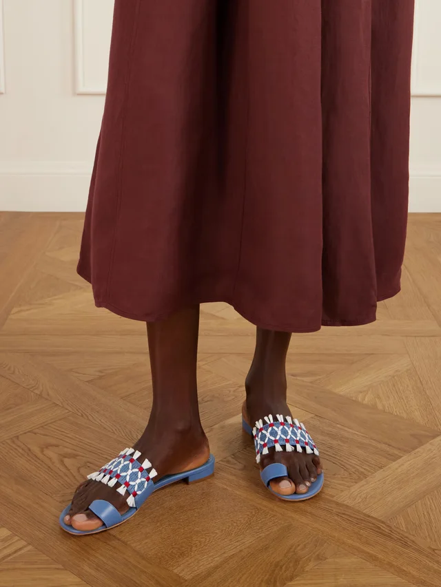 MANOLO BLAHNIK Brava raffia-trimmed crocheted leather sandals in Blue, photo 2 of 2 from NET-A-PORTER (Canada)