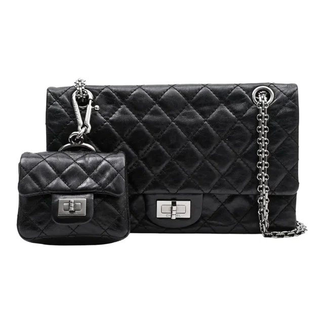 Chanel 2.55 Chain Shoulder Bag, Black, circa 2008 in Black from VINTAGE QOO TOKYO
