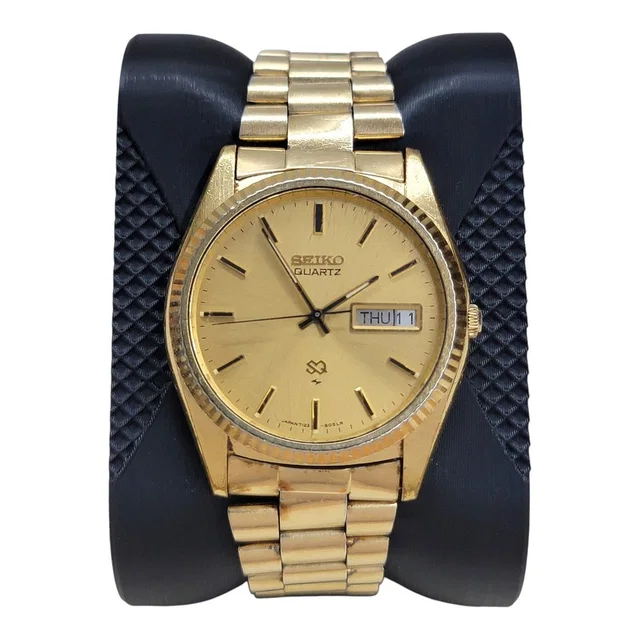 Seiko Vintage Sq Quartz 7123-8059 Gold Tone Day Date Fluted Bezel Mens Watch in gold from Poshmark