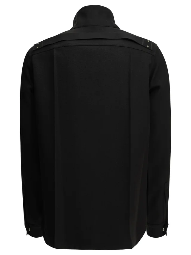 Rick Owens FW26 TOWER RUNWAY OUTERSHIRT IN BLACK WOOL WHIPCORD AND WAXY LAMB LEATHER, photo 2 of 4 from SENSER
