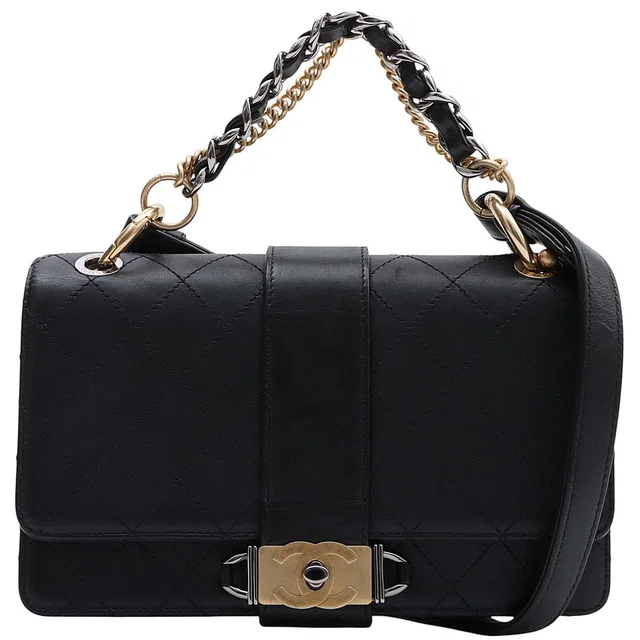 Chanel Around 2018 Matelassé Stitch CC Turn-Lock 2-Way Bag, Black in Black Calfskin from VINTAGE QOO TOKYO