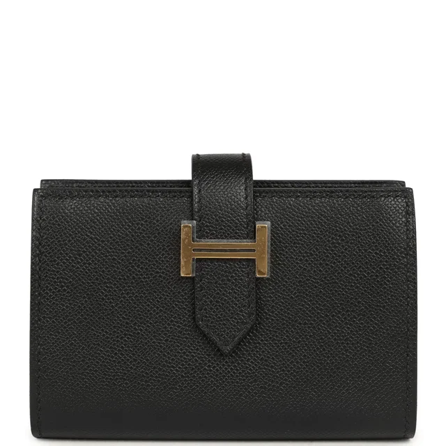 Hermès Bearn Mini Wallet Black Madame Gold Hardware in Black Leather from Madison Avenue Couture