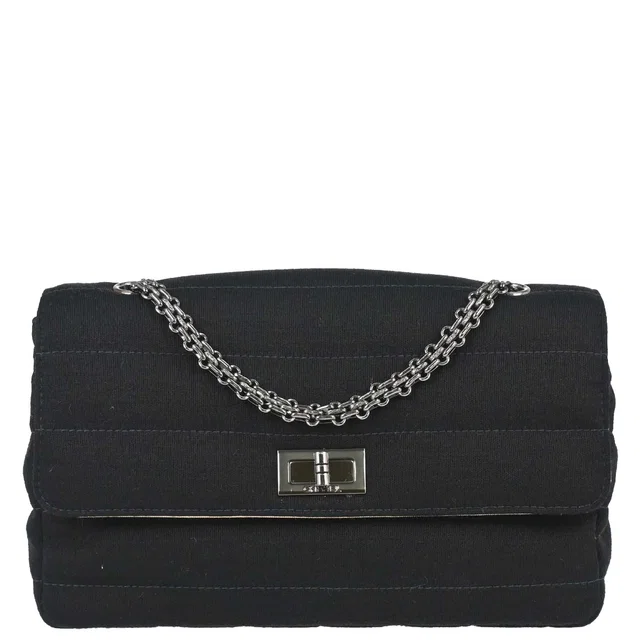 Chanel 1997-1999 Black Cotton Mademoiselle Lock Straight Flap Shoulder Bag in Black from AMORE Vintage Tokyo