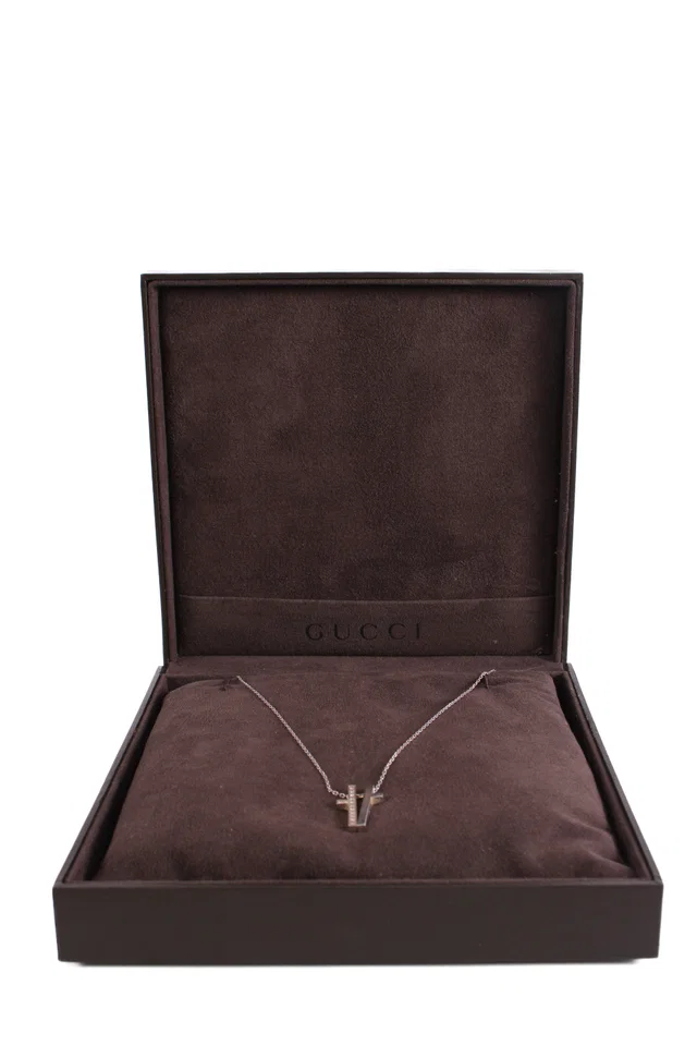 Gucci Diamond Split Cross Necklace 18ct White Gold in White from Luxury Promise