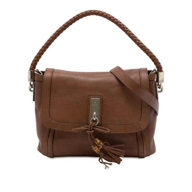 Brown Gucci Calfskin Bella Flap Satchel in Brown Calfskin from Designer Revival
