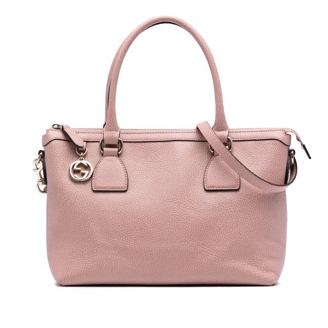 Pink Gucci Dollar Calfskin GG Charm Satchel in Pink Calfskin from Designer Revival