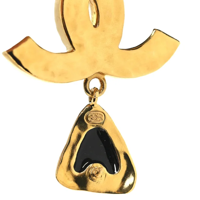 Chanel CC Drop Earrings Gold Black in Black Resin from FASHIONPHILE, photo 4 of 4