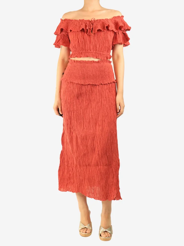 Zimmermann Rust plisse skirt and top set - size UK 12 from Sign of the Times