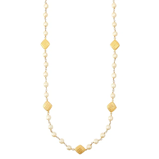 Chanel Diamond Motif Pearl Necklace Gold in Gold from VINTAGE QOO TOKYO