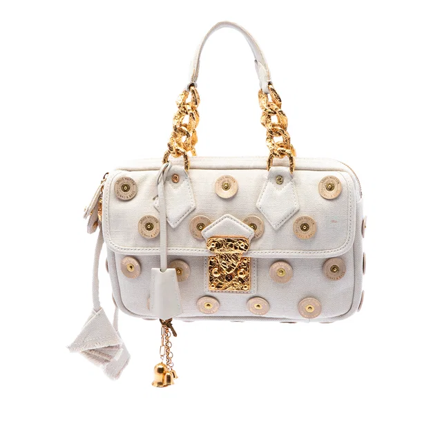 White Louis Vuitton Polka Dots Panama Tinkerbell Handbag in White Canvas from Designer Revival