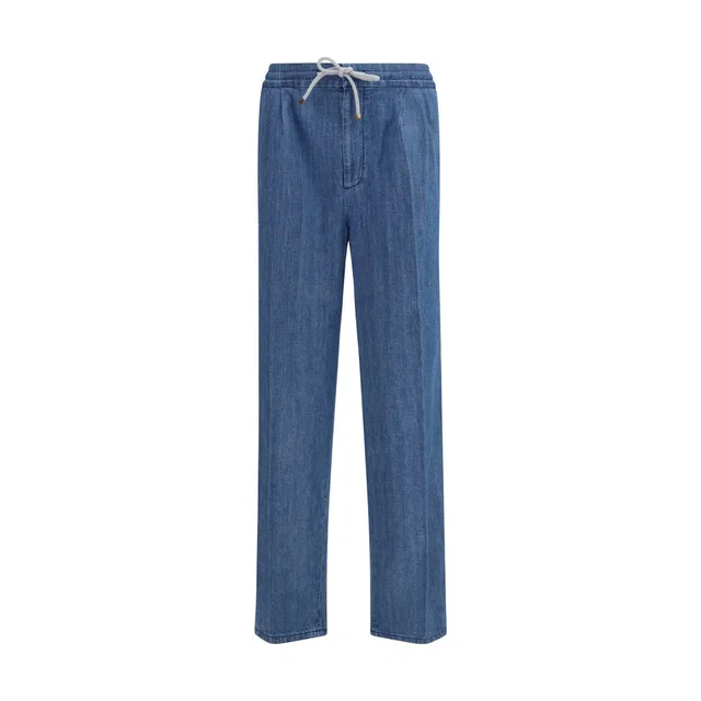 Brunello Cucinelli Blue Cotton Casual Pants in Blue Denim from HEWI