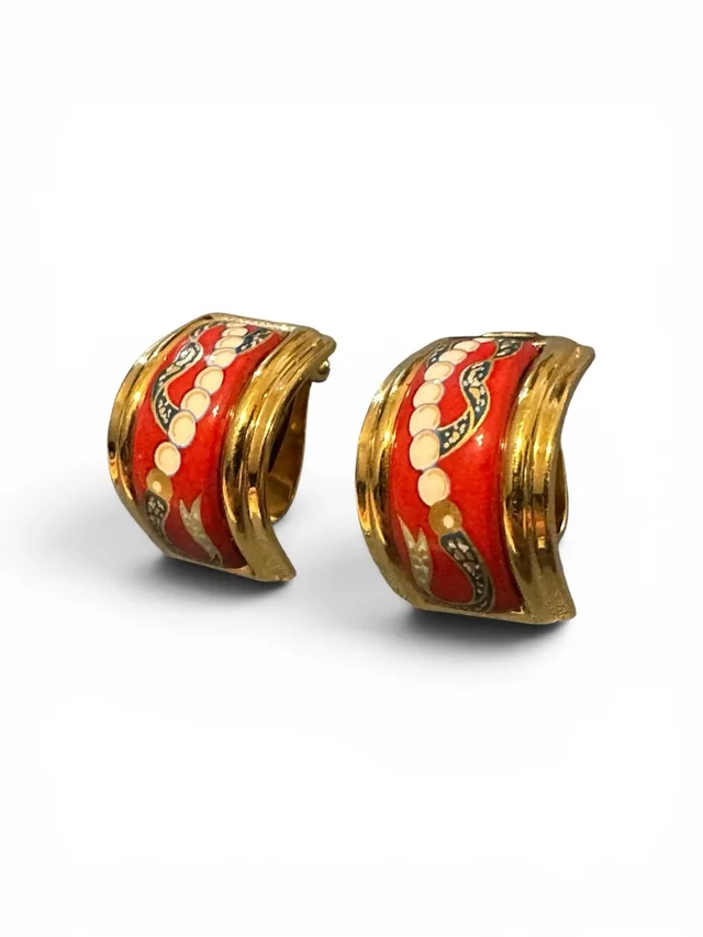 Hermès Herms Vintage Cloisonn Enamel Clip Earrings Red Gold Plated | Coa | Box in red from Poshmark