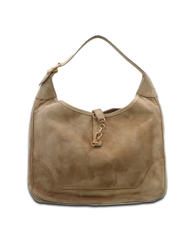 Hermès suede trim gold hardware beige suede super rare in Beige Suede from Luxury Promise