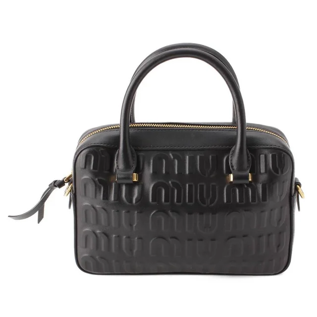 Miu Miu Logo Embossed Leather Handbag Clutch Black in black Leather from Poshmark