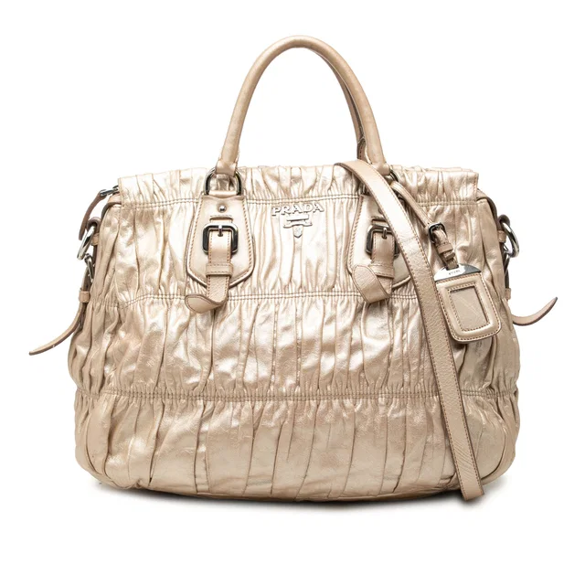 Gold Prada Nappa Gaufre Satchel in Gold Nappa leather from Designer Revival