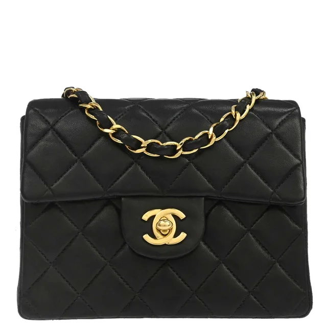 Chanel 1997-1999 Black Lambskin Mini Classic Square Flap Shoulder Bag 17 in Black Lambskin from AMORE Vintage Tokyo