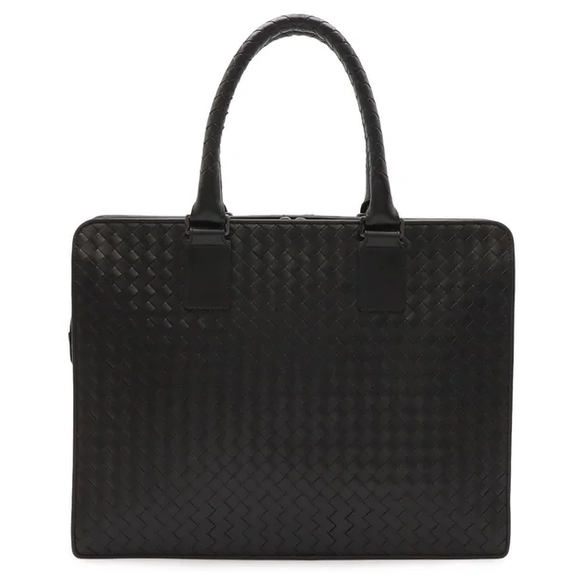 Bottega Veneta Intrecciato Business Briefcase Documents Purse Leather Black in Black Woven leather from The Reluxe