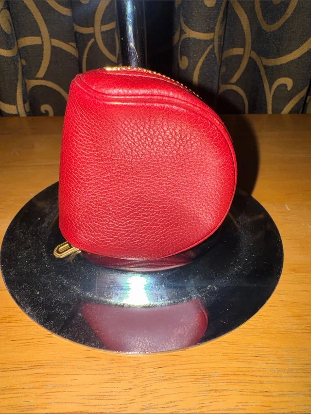 Delvaux Vintage Red Grained Leather Half-Moon Coin Purse Pouch Pristine in gold|red Caviar leather from Poshmark, photo 4 of 6