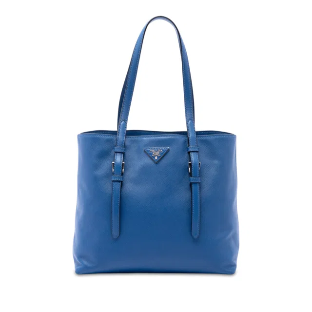 Blue Prada Saffiano Soft Shopping Tote in Blue Saffiano leather from Designer Revival
