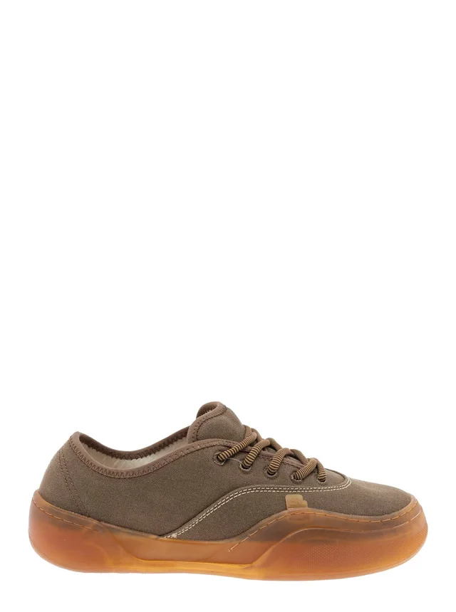 Erl 'Low Skate' Brown Low Top Sneaker with Contrast Sole in Cotton Men in Brown 100% Cotton, photo 2 of 8 from Gaudenzi Boutique