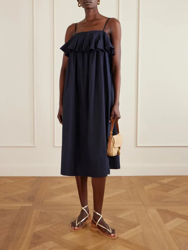 SEA Lois ruffled cotton-twill midi dress in Blue, photo 2 of 2 from NET-A-PORTER (Canada)
