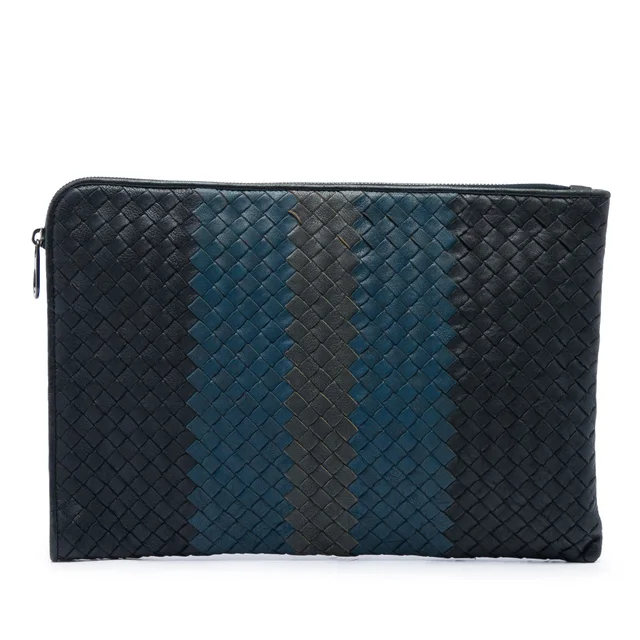 Black Bottega Veneta Tricolor Nappa Intrecciato Clutch in Black Nappa leather from Designer Revival