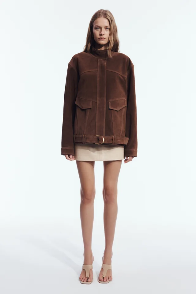 AJE Anisa Suede Leather Jacket in Brown from Aje, photo 1 of 1