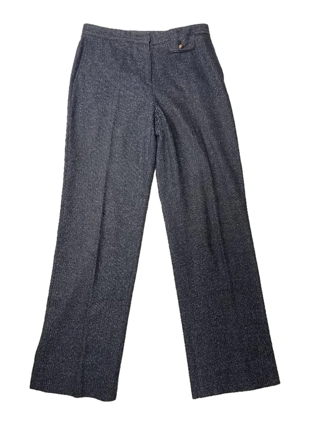 Loro Piana Greyish Wool Pleated Trousers Blue Mix Fleck Size: 31" in Blue Wool from Oxfam Online Shop
