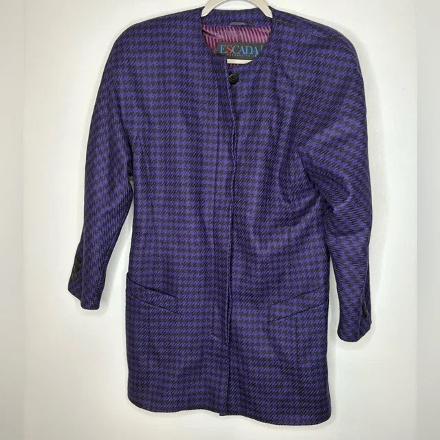 Escada Longline Houndstooth Blazer With Shoulder Pads in purple|black from Poshmark