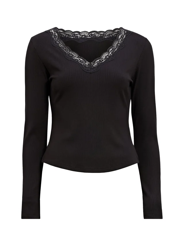 Forever New Selena Lace Trim 3/4 Sleeve Top Black in Black from Fenwick, photo 1 of 1