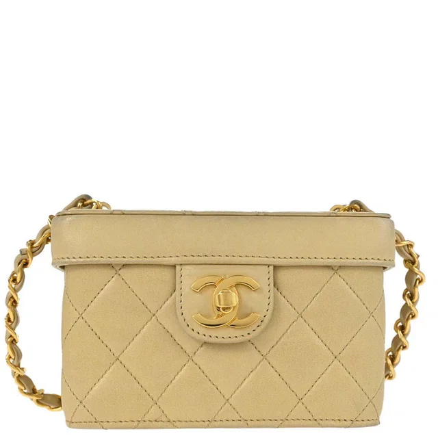 Chanel 1991-1994 Beige Lambskin Vanity Shoulder Bag in Beige Lambskin from AMORE Vintage Tokyo