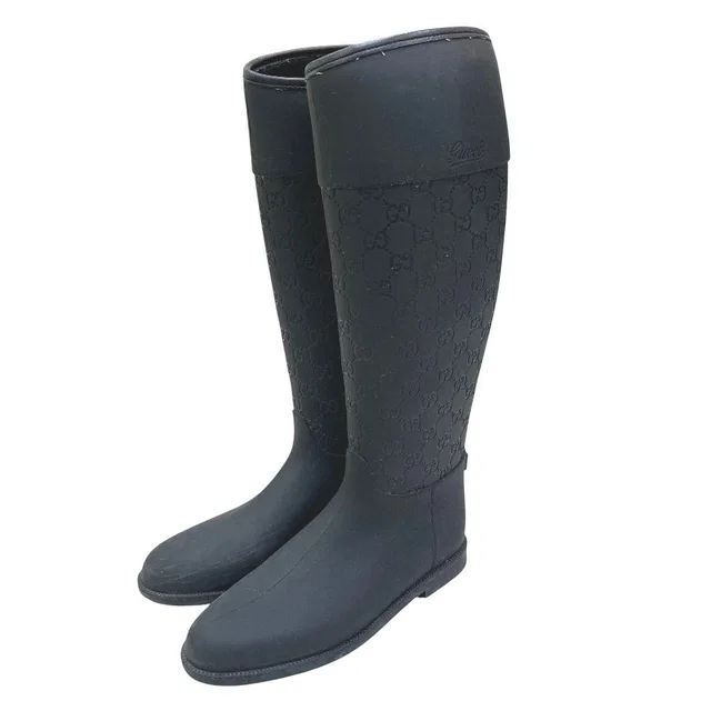 Gucci Rain Shoes GG Pattern Rubber Black in Black from The Reluxe