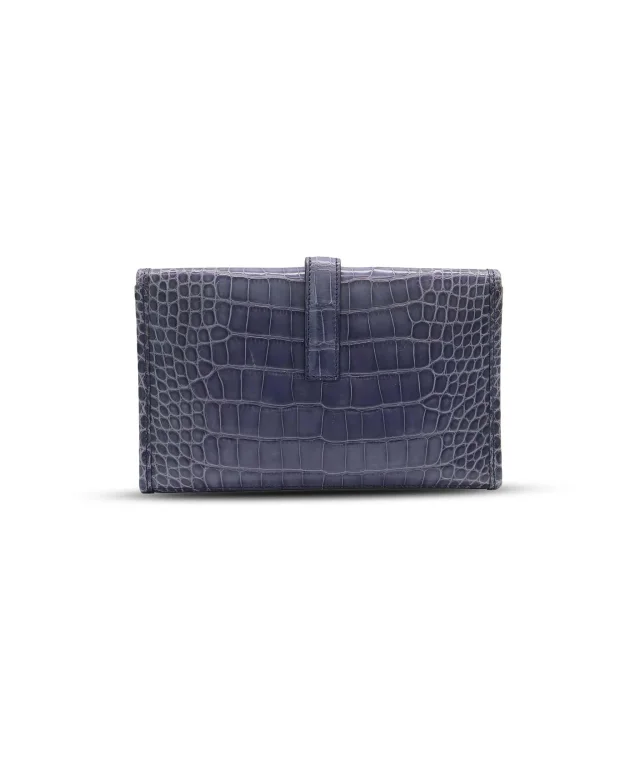 Hermès Bleu Brighton Shiny Mississippi Alligator Mini Jige Clutch in Blue Crocodile from Luxury Promise, photo 2 of 11