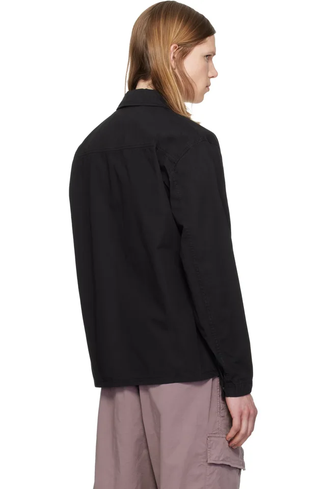 Stone Island Black 1200005 Mercerized Organic Cotton Ripstop Overshirt, photo 3 of 5 from SSENSE