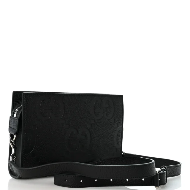 Gucci Monogram Jumbo GG Textured Dollar Calfskin Crossbody Bag Black in Black Calfskin from FASHIONPHILE, photo 3 of 9