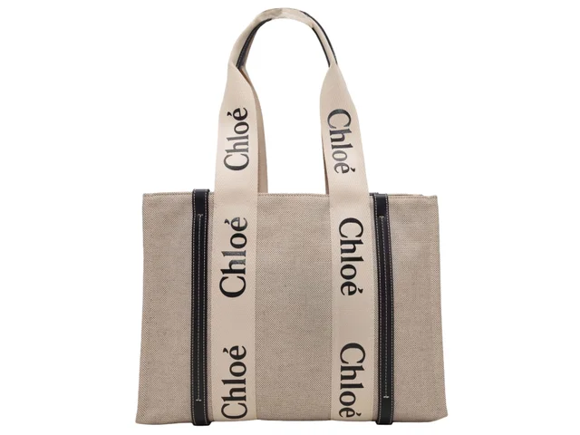 & Black Chloe Woody Tote Bag in Beige Canvas from Designer Revival, photo 3 of 6