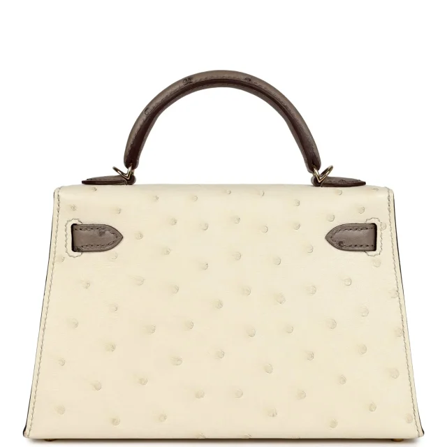 Hermès Special Order (HSS) Kelly Sellier 20 Beton, Gris Tourterelle Ostrich Permabrass Hardware in Grey Ostrich from Madison Avenue Couture, photo 4 of 8